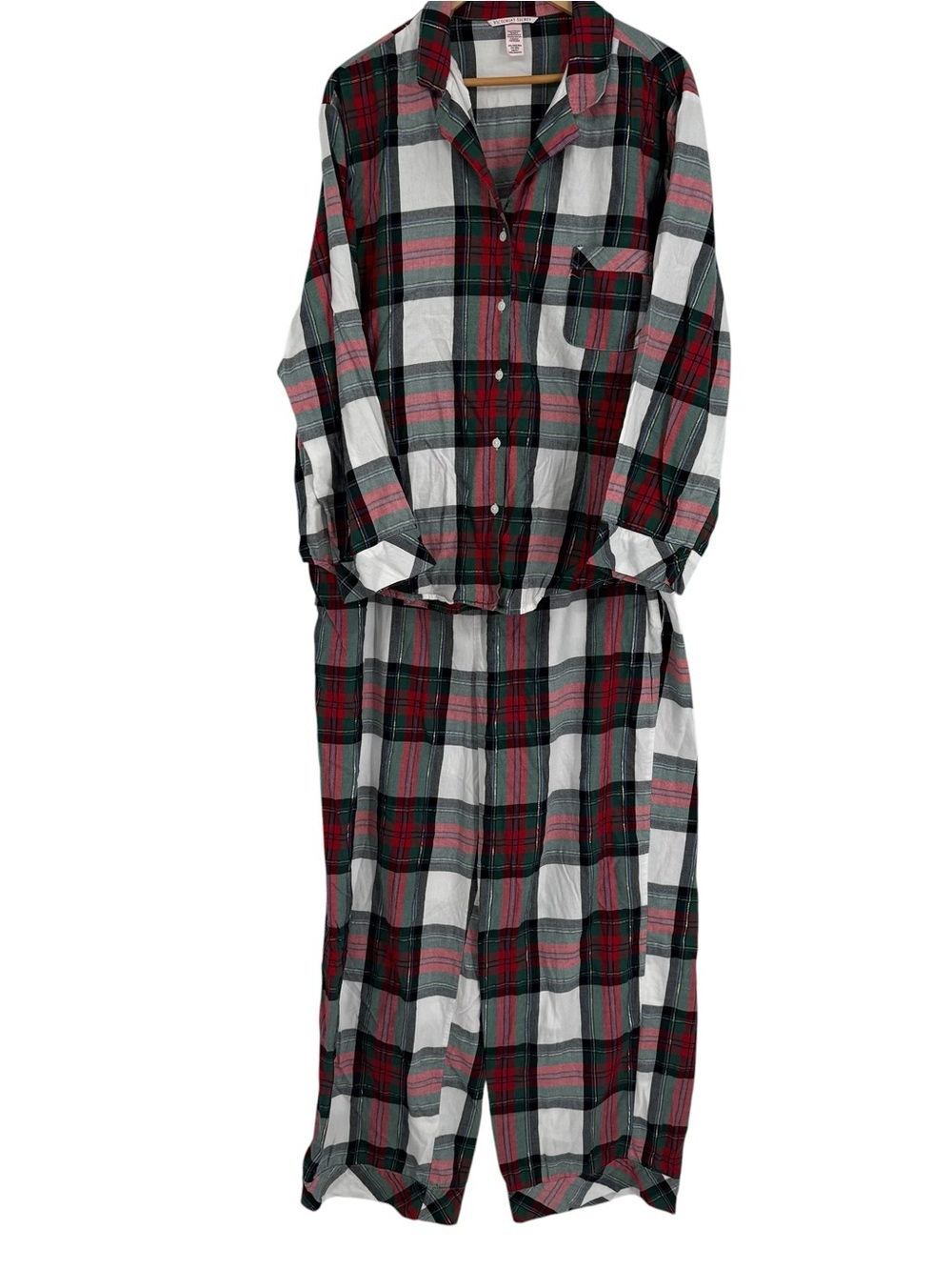 Victoria’s Secret Pajama Set Size 2X Red Plaid 2 Piece Women’s Button Up Flannel